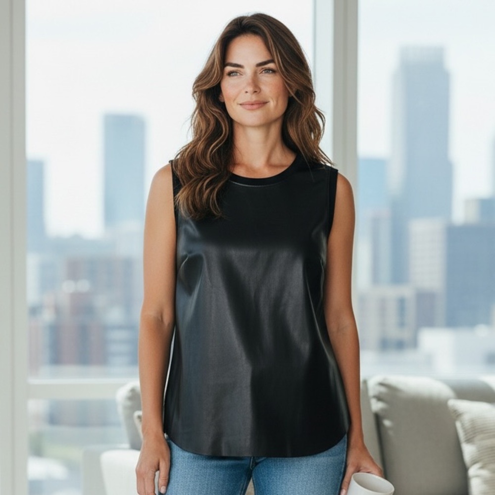 NWT. Another Love. Black Faux Leather Tank Top